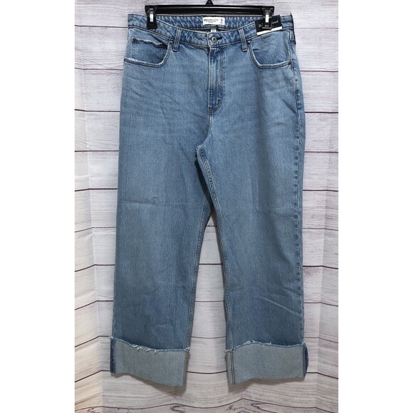 Abercrombie Fitch The 90’s Relaxed  Jean High Rise Curve Love 33X16R Raw Hem NWT - Picture 1 of 8
